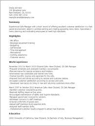 cafe manager resume template  best