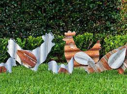 How To Make A Corrugated Iron Chook Yahoo7 Garden Art Diy Rustic Art Chicken Art