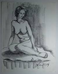 Bellissimo disegno 1974 Nudo donna gambe piegate 40x30 cm Firmato | eBay