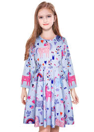 Floral pattern long sleeve shirt for kids. Modaioo Girls Dress Long Sleeve Casual Unicorn Dinosaur Mermaid Floral Print Play Dresses For Kids Girls Clothing Accessories Urbytus Com
