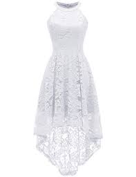Dressystar 0028 Halter Floral Lace Cocktail Party Dress Hi Lo Bridesmaid Dress M White Lace Dress Cocktail Dress Party Formal Party Dress