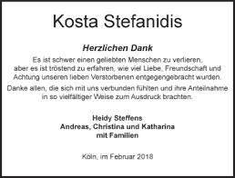 The 17 may 1964, is referred to as the exact date of its establishment, and then—after a barrage of meetings and discussions held at the municipal conservatory of larissa and a catalytic last meeting of the local county clubs—it was decided the merger of iraklis larissa, aris. Traueranzeigen Von Kosta Stefanidis Wirtrauern