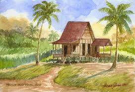 Cara menggambar batik bunga yang mudah untuk anak sd Lukisan Rumah Kampung Kartun Home Desaign