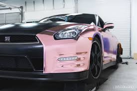 Black And Rose Gold Car Wrap Nissan Gtr Wrapped In A Custom Rose Gold Chrome By Sharp Wraps Nissan Gtr Gtr Cars Trucks