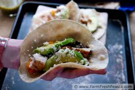 Sauteed mahi mahi filet with mexican rice and mixed vegetables. Farm Fresh Feasts Fish Tacos With Bok Choy And Peppers