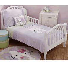 Does not fit twin beds only fits toddler beds hello kitty 4 pc toddler bedding set includes quilted comforter flat top sheet standard pillowcase fitted bottom sheet made to fit toddler bed crib mattress size 28 x 52 does not fit twin beds made from soft 100 percent polyester. Hello Kitty Friends 4 Pc Toddler Bedding Set By Lambs Ivy