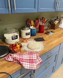Blue wall creates an accent in the kitchen. Size And Wood Species Options For Diy Butcher Block Projects Hardwood Reflections