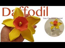 Making Decorative Daffodil Clay Flower Easily Without Cutter Or Mold Youtube Easter Fairy Gardens Flower Video Tutorials Clay Flowers