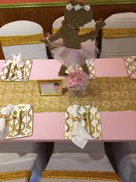 Pink Gold And White Table Setting For A Ballerina Themed Baby Shower Pink Gold Baby Shower Tutu Baby Shower Pink Bridal Shower