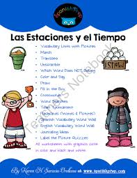 Spanish Season And Weather Packet Amp Answer Key From Karensaravia On Teachersnotebook Com Vocabulary List Vocabulary Word Walls Spanish Language Learning
