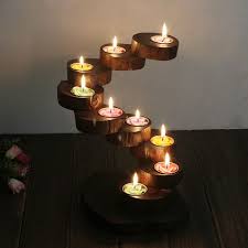 Nine Layer Wooden Candlestick Natural Log Stump Wood Base Glass Ornaments Home Furnishing Candle Holders Send Arandelas Vela Porta Velas