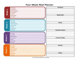 Printable Four Week Meal Planner With Grocery List Healthy Meal Planner Meal Planner Template Meal Planner