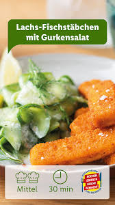 schnell einfach lachs fischstabchen mit gurkensalat lidl kochen rezept gurkensalat rezepte fruhstuck mittagessen abendessen