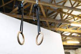 First, grab the rings and stand underneath them. Low Angle View Of A Pair Of Wooden Gymnastic Rings Hanging On Adjustable Straps From Wooden Beams In The Ceiling Of A Gym Sportswear Development Stock Photo 397798586
