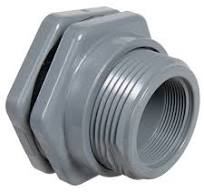 2 Installed Thread x Thread Gray PVC Bulkhead Fitting w/EPDM Gasket - 3.25  Hole Size