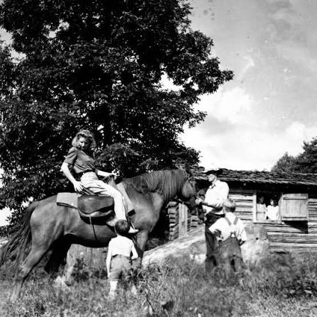 213: The Book Women of Appalachia. Cumberland Gap National Historical Park.  1. Hensley settlement - CGNHP 2. First Lady Elenor Roosevelt speaks to pack  horse librarians 3. - 7. Pack horse librarians