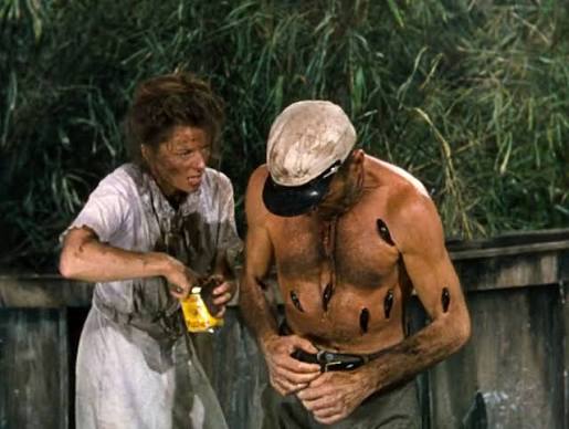 THE AFRICAN QUEEN, 1951 Humphrey Bogart, Katharine Hepburn, John Huston,  Robert Morley, Theodore Bikel, classic movie adventure film,