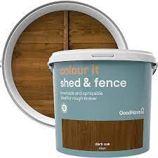 This ronseal 10 year woodstain has the following specification colour: Goodhome Colour It Dark Oak Matt Fence Shed Stain 5l Diy At B Q