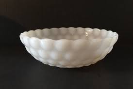 Anchor hocking pink depression glass ruffle bowl. I Have A Pair Of These 8 1 2 Anchor Hocking Bubble Milk Glass Vegetable Bowls Made From 1934 65 So They Are Somewhere Milk Glass Bowl Milk Glass Glass Bowl
