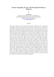 Pdf Income Inequality Poverty And Development Policy In Malaysia