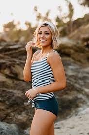 Pink Desert Tie Front Blouson Tankini In Seaside Stripe Tankini Swim Tops Blouson Tankini Tankini Swimsuits For Women