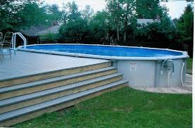 Above ground pool, deck and portable spa. 15x30 Oval With Synthetic Decking Small Pools Backyard Swimming Pools Backyard Above Ground Pool Landscaping