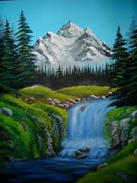 Mountains Waterfall Trees Scenery Paintings Bob Ross Art Bob Ross Paintings