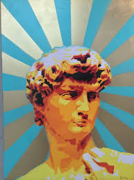 Spray paint stencil of Michelangelo's David by Michael Doig