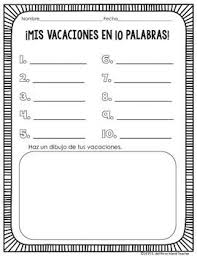 Mis Vacaciones En 1 5 O 10 Palabras Spanish Writing And Drawing Activity Spanish Writing Drawing Activities Spanish Students