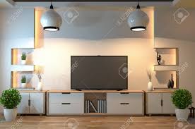 Wood and stone floor design can be a good idea for basements and garages but won't look appealing in a bedroom or a living room. Interior Design Modern Living Room With Smart Tv Table Lamp Stock Photo Picture And Royalty Free Image Image 126633964