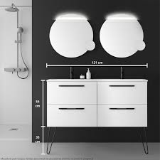 Meuble double vasque ou simple vasque ? Meuble Salle De Bain 120 Cm Couleur Blanc A Suspendre Double Vasque