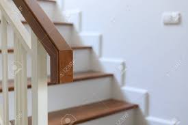 See more ideas about wrought iron banister, banisters, stairs. Brown Wood Banister On Staircase Interior Design Of White Modern Stock Photo Picture And Royalty Free Image Image 82116029