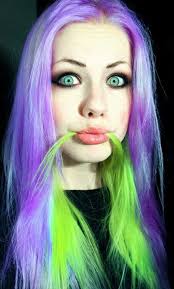 Light Purple And Neon Green Hair But Her Eyes Are Awesome Purple And Green Hair Neon Green Hair Balayage Hair