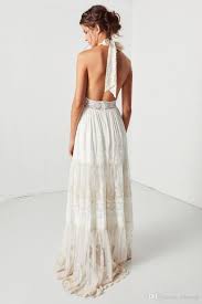 Discount 2019 Bohemian Wedding Dresses Halter Deep V Neck Luxury Embroidery Sweep Train Backless Bridal Gowns Custom Made Beach Boho Wedding Dress Wedding Dress Halter Wedding Dress Backless Bridal Gowns Bohemian
