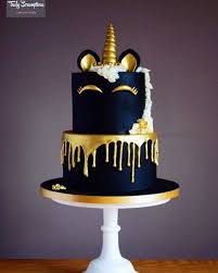 Black And Gold Birthday Cake For Woman Unicorn Theme Is Trending But Few Are Brave Enough To Imagine Beyond The Bright And Candy Colo 14th Birthday Cakes Birthday Cakes For Women Cool Birthday Cakes