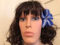 The Star of David Feather Flower,star Flower,colors of Israel,hair  Trinkets,star Jewel,hand Made in Maui,blue,white,gold,feather Ear Pick