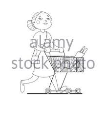 As my son has gotten older, taking him grocery shopping has become more and more difficult. Vector Illustration With Woman Carries A Shopping Cart With Purchased Goods From The Store Girl Out Shopping Big Sale And Shopping Concept Stock Vector Image Art Alamy