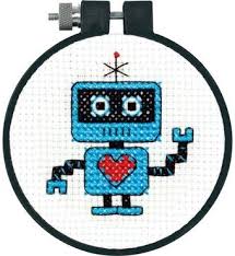 Mocha aida or 28 ct. Dimensions Robot Learn A Craft Beginner Cross Stitch Kit 72 73707 123stitch
