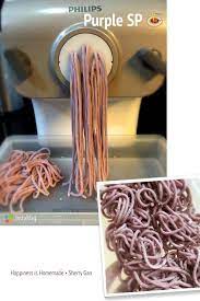 Purple Sweet Potato Noodles Elna Ho It S 245 Gr All Purpose Flour 1 Egg White Pinch Pasta Maker Phillips Pasta Maker Recipes Homemade Pasta Recipe