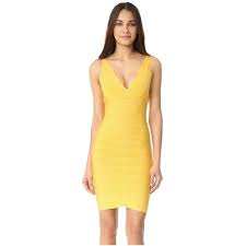 Herve Leger Lauren Sleeveless Cocktail Dress 880 Liked On Polyvore Featuring Dresses Rad Cocktail Evening Dresses Cocktail Dress Yellow Yellow Mini Dress