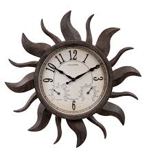 Large, bold arabic numbers to easily read the time at a distance. Indoor Outdoor Metal Sun Clock With Temperature And Humidity Wind And Weather