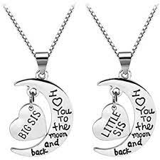 2pc Big Little Sis Necklace I Love You To The Moon And Back Best Friend Sister Unbranded Pendant Sister Necklace Girls Jewelry Box Birthday Jewelry Gift