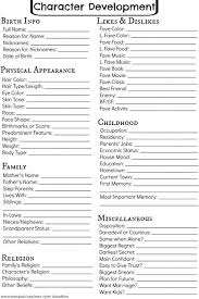 Writing Inspiration Character Development Chart Fill One