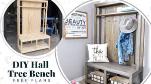 Beveled mirror, four hooks, and removable basket storage. Diy Hall Tree Bench Handmade Haven