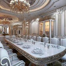 Long black dining table with baccarat lighting and ornate moldings. 36 Luxury Interior House Design For You 23 Fieltro Net Luxury Mansions Interior Luxury Dining Room Mansion Interior