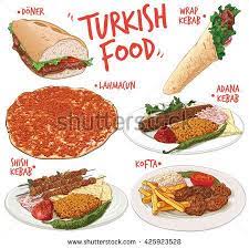 hand drawn vector illustration of 6 traditional and popular turkish food varieties including half bread doner kebab wra food infographic turkish recipes food