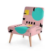 Use of common, everyday materials such as mdf, glass, steel and stone. Hello Memphis Peach Berry Occasional Accent Chair