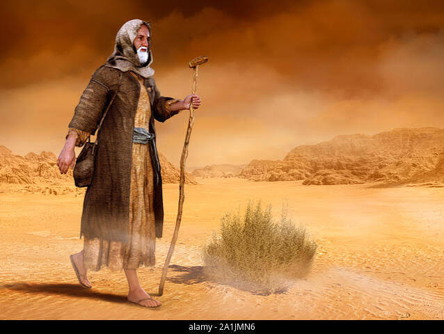 Biblical Moses walks through the Sinai desert, the wilderness, in search of  the Promised Land, 3d render painting Stock Photo - Alamy