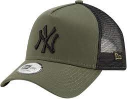 New Era Kids League Essential Trucker Cap Olive Green With The Black Ny Front Logo And The New Era Side Logo On The Black M New Era Kids Trucker Cap New