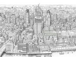 See how to draw tower bridge in london using perspective, pencil drawing tutorial. Panorama Of London Detail Of Original Drawing Illustration By Mike Hall
